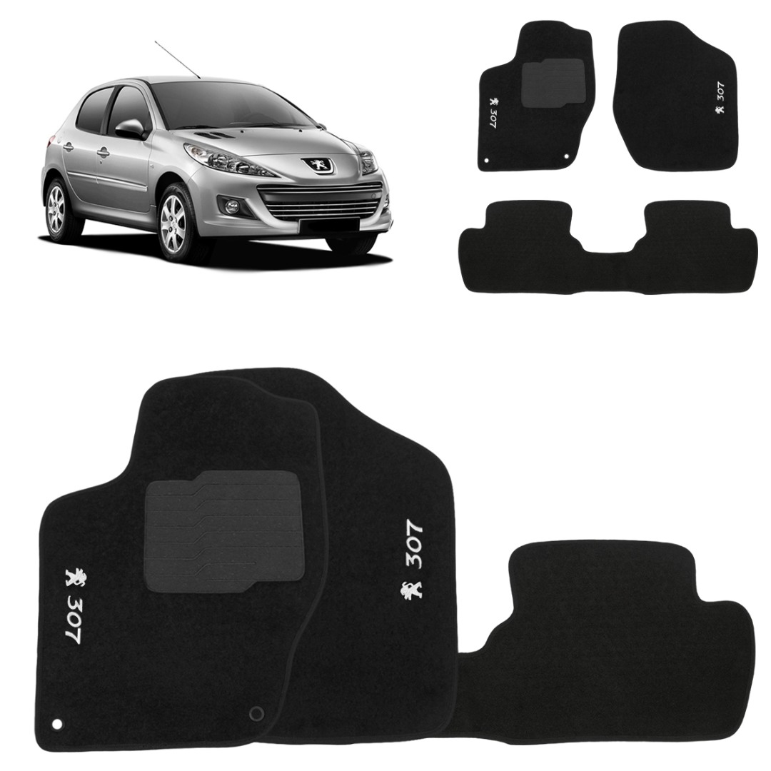 Jogo de Tapete Carpete Peugeot 307 2002 a 2012 Preto 3 Peças