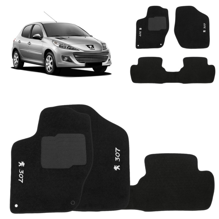 Jogo de Tapete Carpete Peugeot 307 2002 a 2012 Preto 3 Peças Jogo de Tapete Carpete Peugeot 307 2002 a 2012 Preto 3 Peças