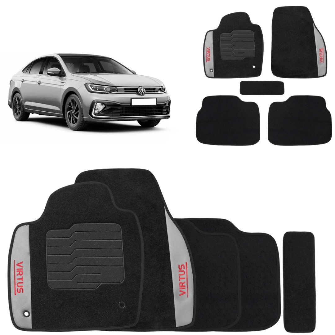 Jogo de Tapete Carpete Virtus 2017 a 2026 Preto 5 Peças
